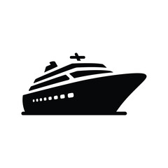 Black silhouette of a cruise ship with multiple decks and windows boat watercraft