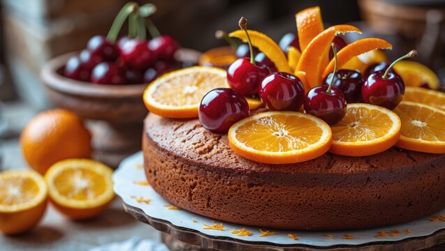 Close-up shot of a decorated fruit cake