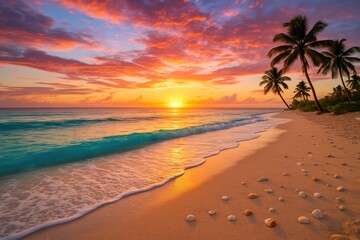 Bright morning at the lively ocean shore