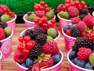 A very tasty and colorful mix of berries is sold at the Bergen market