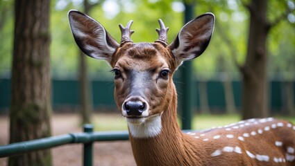 Obraz premium Zoo animals: deer faces in a confined environment