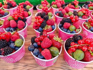 A very tasty and colorful mix of berries is sold at the Bergen market