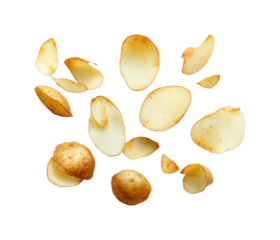 Potato peeling process kitchen food preparation home environment top view, isolated on transparent background, png