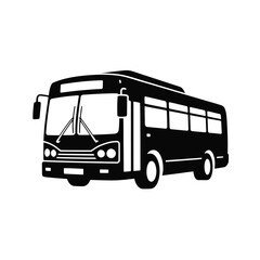 Black silhouette of a city bus with white windows and headlights public transport