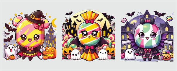 Fototapeta premium Vector art of cute halloween candy isolated on white background
