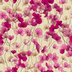 Seamless floral pattern with pink flowers on a light background surface