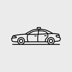 Fototapeta premium Black outline icon of a taxi car with a light on top on a white background vehicle
