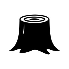 Black silhouette of cut tree stump-Simple black and white illustration of a tree stump with rings, symbolizing forestry, logging, wood, nature, and environmental impact