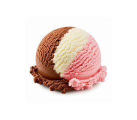 Neapolitan ice cream scoop isolated on white background.
