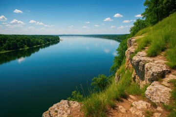 Overlooking a serene lake from the edge of a steep precipice