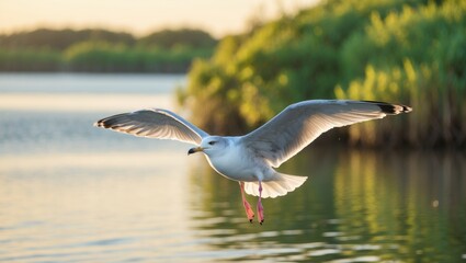 A bird with a distinctive ring on its beak gliding in flight