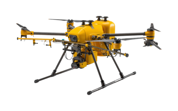 Aerial showcase of innovative drone technology for industrial equipment, isolated on transparent background, png