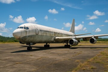 Obraz premium Old aircraft left behind at deserted airport site