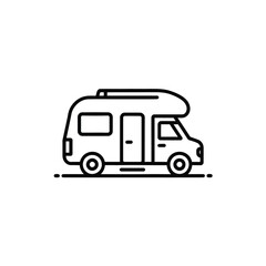 Fototapeta premium Black outline icon of a camper van on a white background motorhome travel