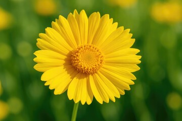 Obraz premium Bright yellow flower with open petals, symbolizing freshness and lively colors in natural sunlight