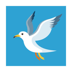 Fototapeta premium Seagull flying with wings spread on blue background