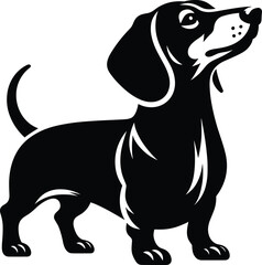 Black and White Dachshund with Head Tilt – Dog Silhouette Vector Illustration