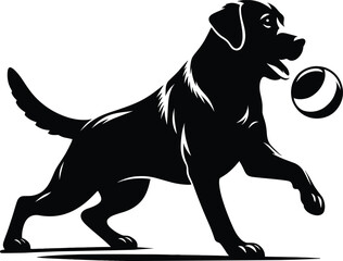 Black Labrador Dog Playing with Ball &ndash; Vector Silhouette Illustration