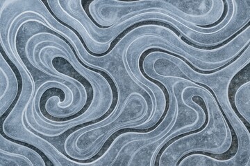 Decorative swirls of ice crystals on an icy puddle