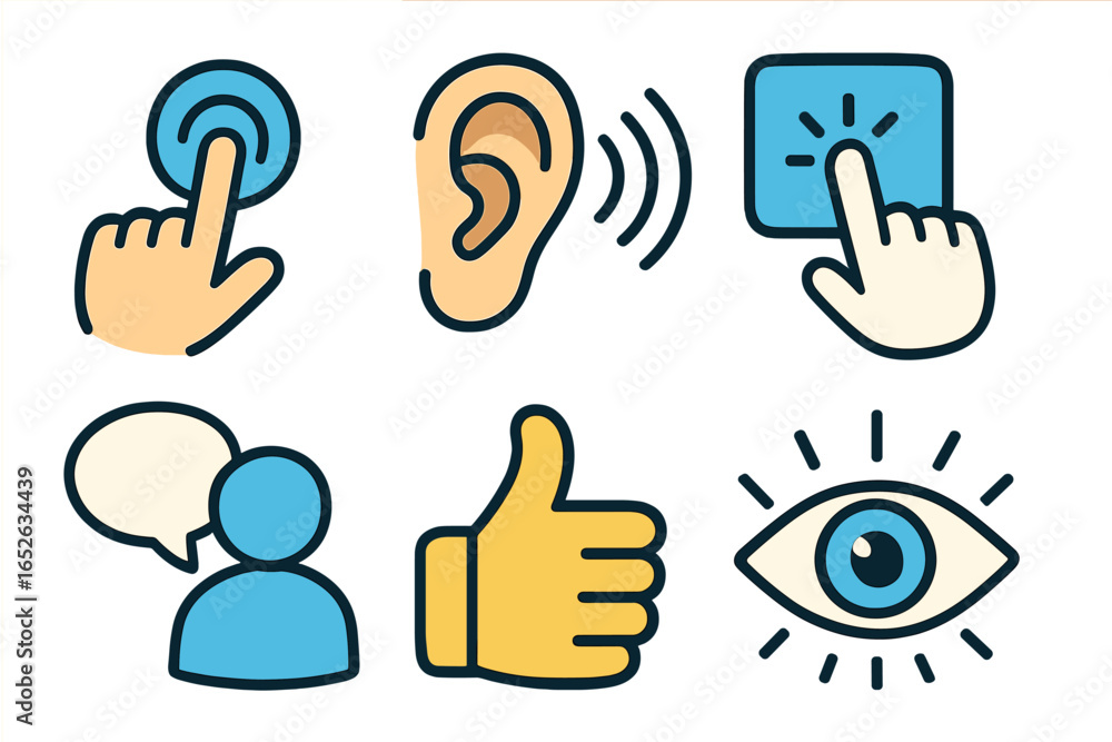 Poster accessibility icon set for user interface design. ui and ux elements for user engagement. symbols fo