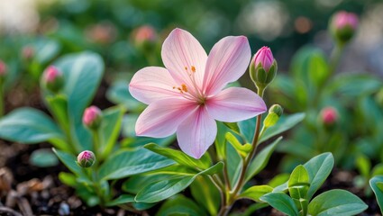 Obraz premium Soft pink flower blooming on a petite plant