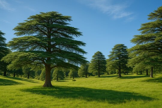 Tranquil scenery showcasing lush cedar trees