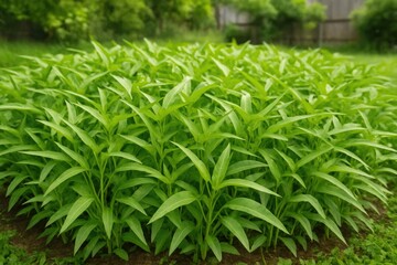 Obraz premium A vibrant patch of leafy greens growing abundantly in a backyard, valued for nutrition and diverse recipes