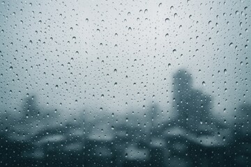 Obraz premium Blurred cityscape seen through a rainy, foggy window with abstract reflections