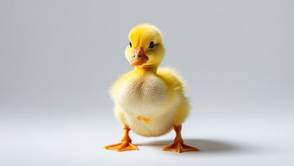 Close-up image of a yellow Pekin duckling bred for eggs in a studio setting