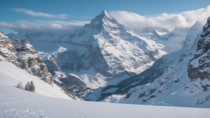 Spectacular alpine vista overlooking a popular winter sports area from a high mountain viewpoint