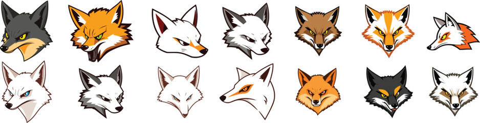 Obraz premium Set of Various Cartoon Fox Head Illustrations