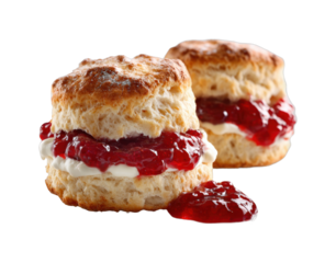 Savoring homemade scones with jam and cream kitchen food cozy, isolated on transparent background, png