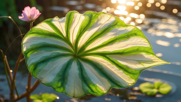 Bi-Color Calladium foliage reflecting sunlight