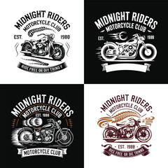 Midnight Riders Motorcycle Club vintage chopper emblem established 1988 with ride free or die trying slogan for biker t shirt design © Vectyx