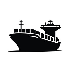 Obraz premium Black silhouette icon of a cargo container ship vessel boat