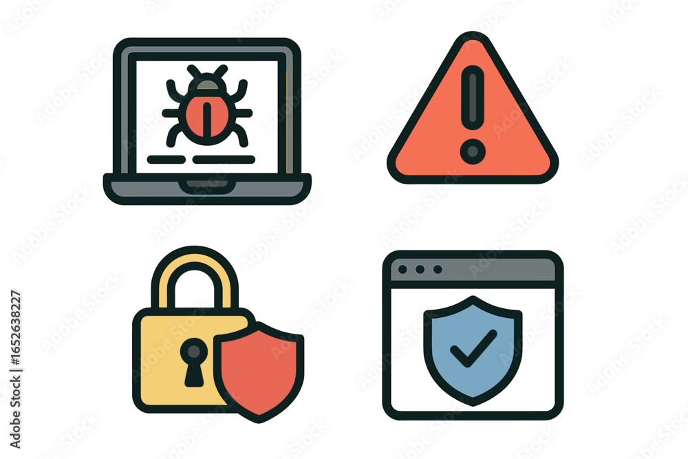 Poster cyber security icon set. vector cartoon illustration collection of symbols for technology. includes 