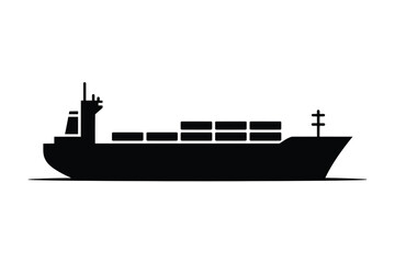 Obraz premium Silhouette of a cargo ship carrying containers on a white background container ship