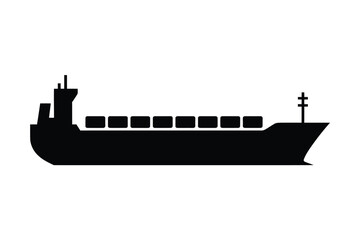 Black silhouette of a container ship with cargo on white background cargo ship freight