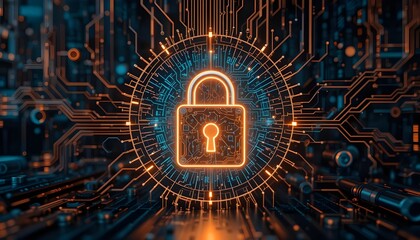 Secure your digital world with this glowing cyber network and padlock concept
