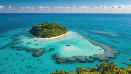 A tropical island amid clear turquoise ocean