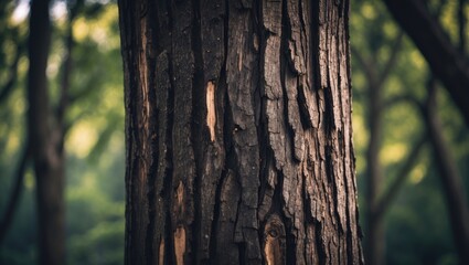 Obraz premium Dark textured bark of a tree against a softly blurred background