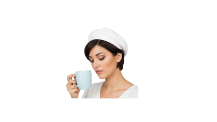 Woman savoring warm beverage with eyes closed in moment of quiet reflection, perfect for cozy lifestyle and wellness content