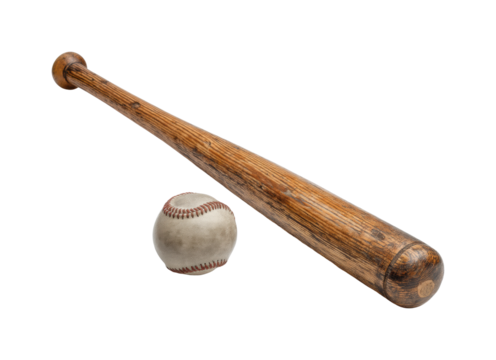 Baseball game action bat and ball in sports environment, isolated on transparent background, png