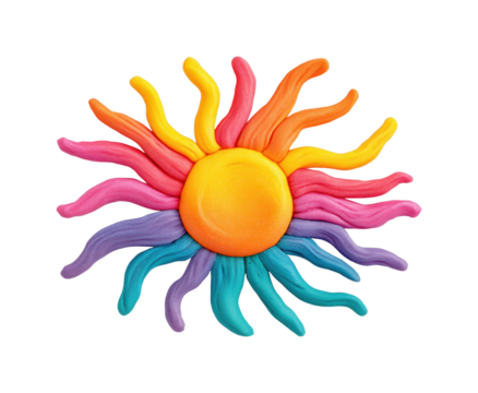 Colorful sun sculpture digital creative environment, isolated on transparent background, png