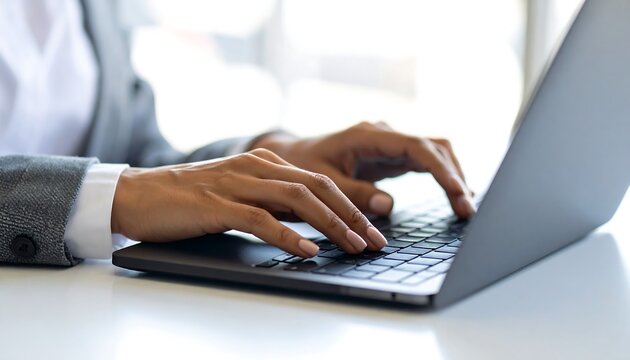 Close-up of hands typing on a laptop