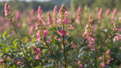Meadow scene featuring a detailed view of Berberis vulgaris blossoms