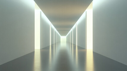 Fototapeta premium Modern Corridor with Reflective Lighting and Minimalist Design