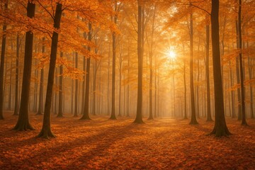 Autumnal forest landscape and scenery