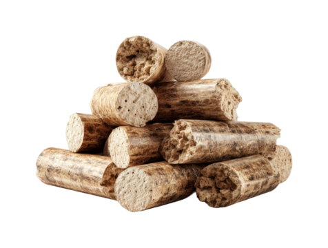 Wooden logs stacked in a pile product natural texture, isolated on transparent background, png