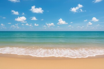 Clear skies and deep blue waters along a serene beachside locale